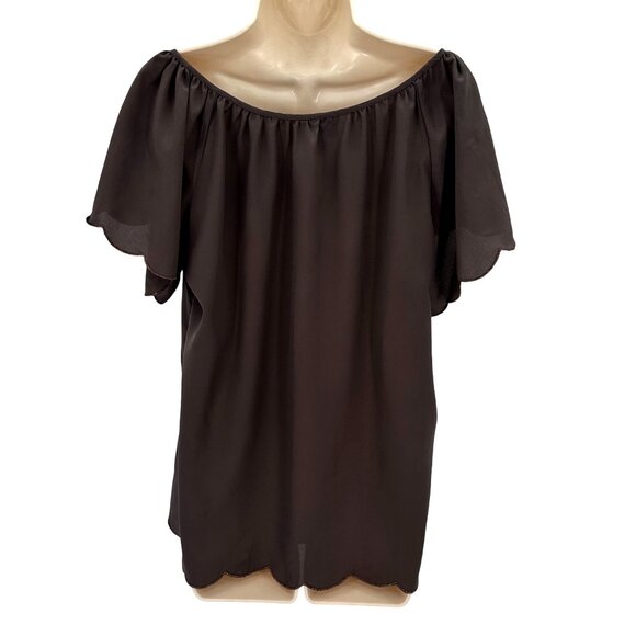 Mossimo Womens Brown Embroidered Scalloped Edges Short Sleeve Peasant Blouse XL - Picture 4 of 8